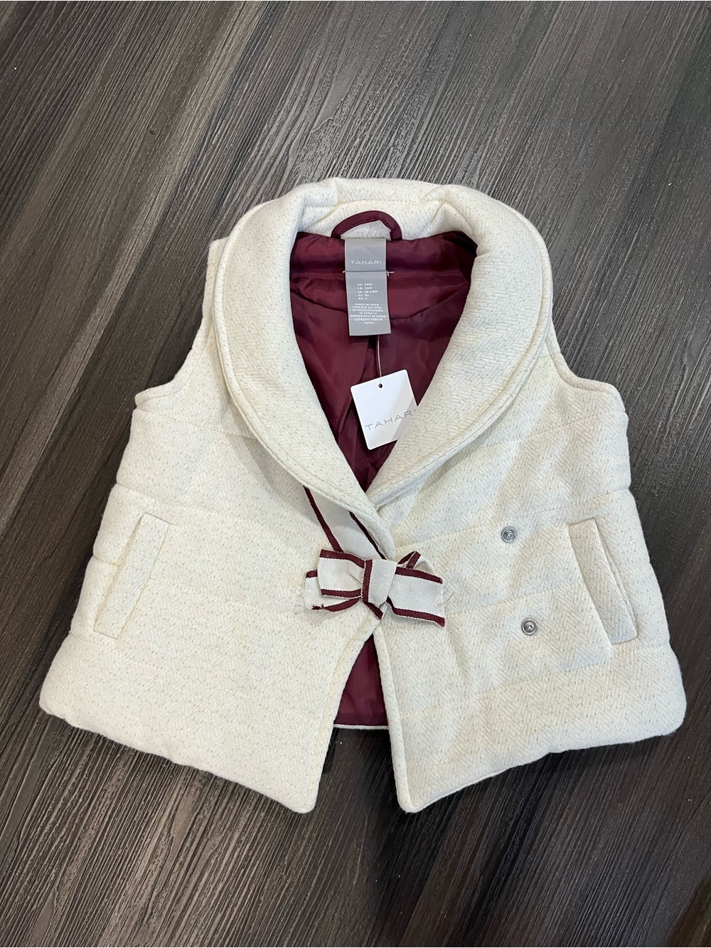 NWT Tahari Cream Puffer Vest Metallic Threading Sz 24 Months